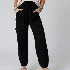 New! Three Bird Nest Easy Mornings Cinched Jogger Cargo Pants Black